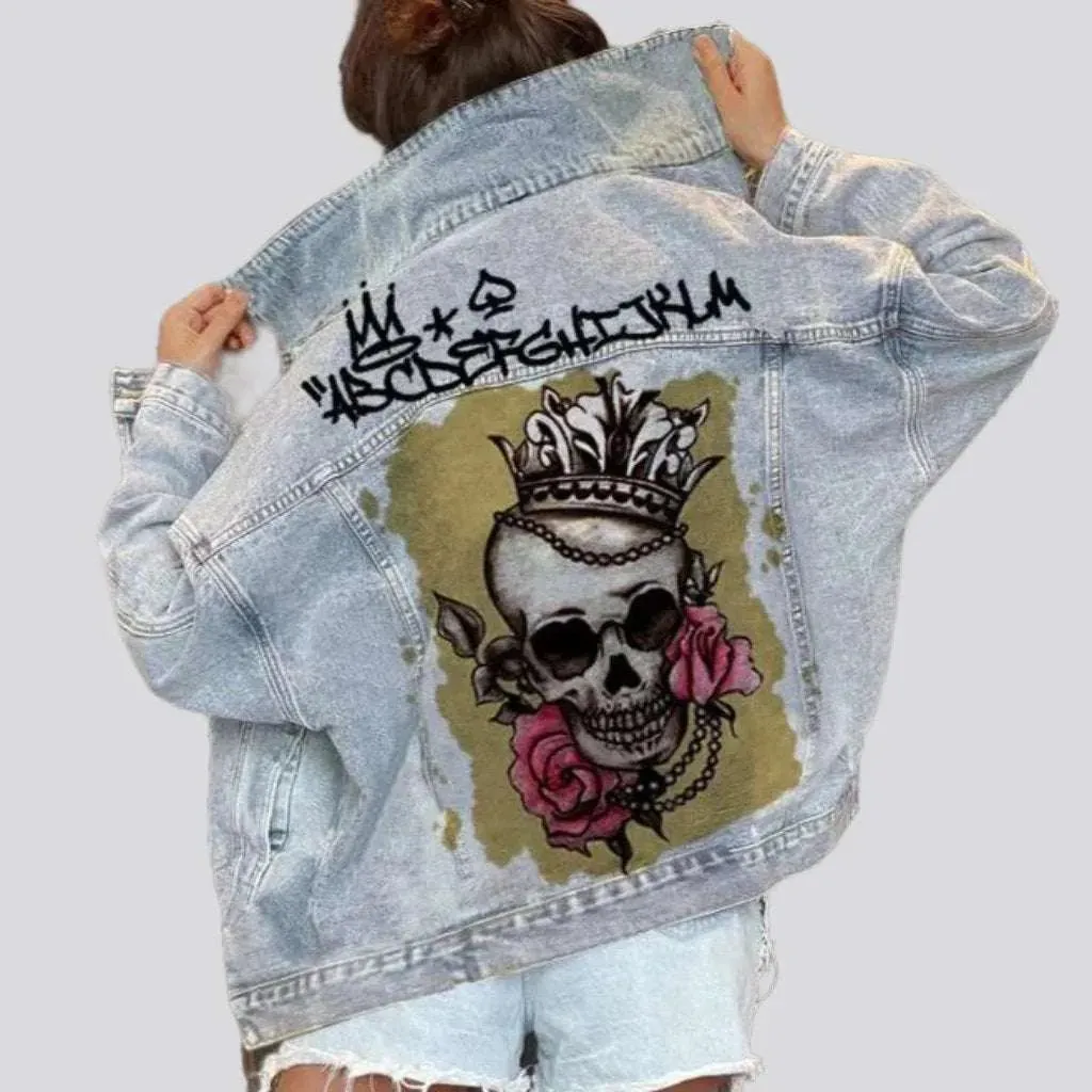 Painted skull print jean jacket