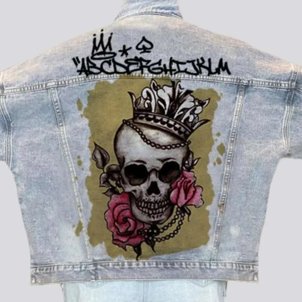 Painted skull print jean jacket