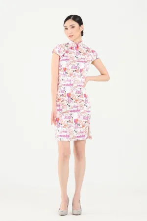 PANDORA HK Print Cheongsam (White/ Fuchsia)