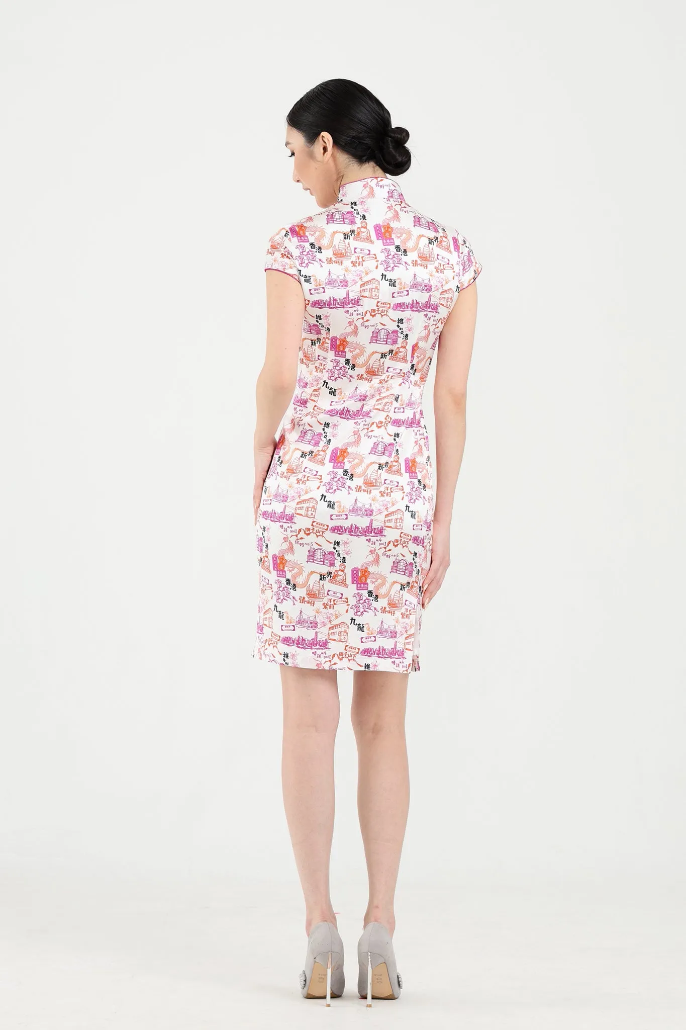 PANDORA HK Print Cheongsam (White/ Fuchsia)