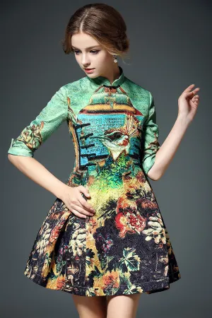 Peacock Print Jacquard Dress