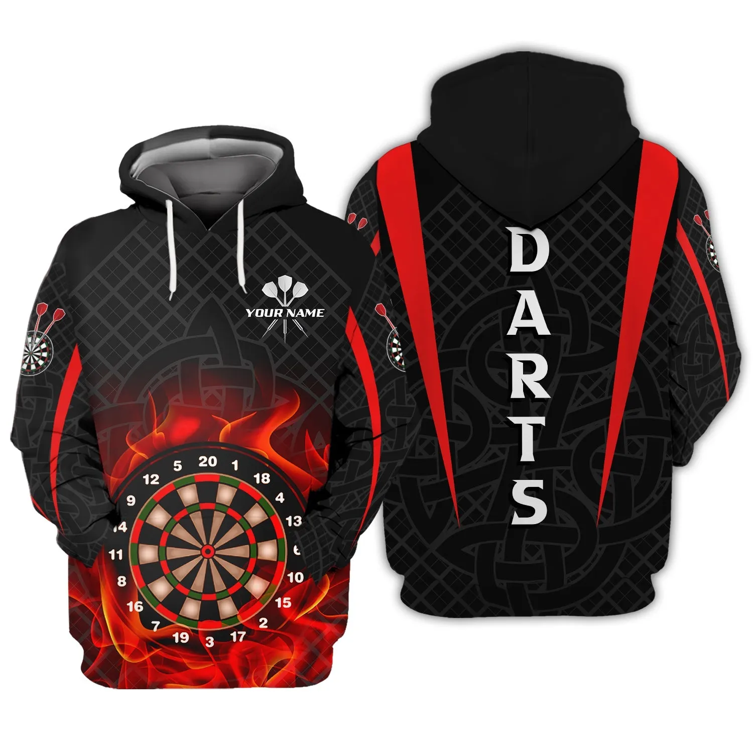 Personalized Name Dart Board On Fire 3D Printed Shirts Sweatshirt Hoodie Shirts, Gift for Dart Lovers Christmas