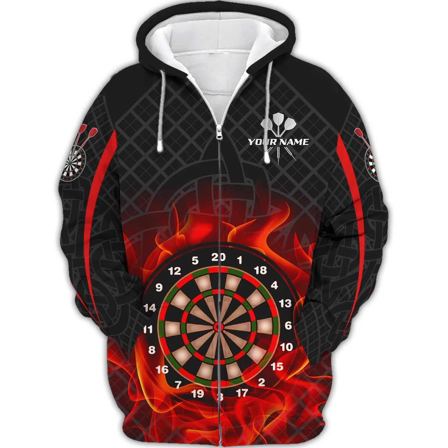 Personalized Name Dart Board On Fire 3D Printed Shirts Sweatshirt Hoodie Shirts, Gift for Dart Lovers Christmas