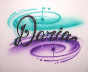 Personalized Script Stars and Swirls Airbrush Design