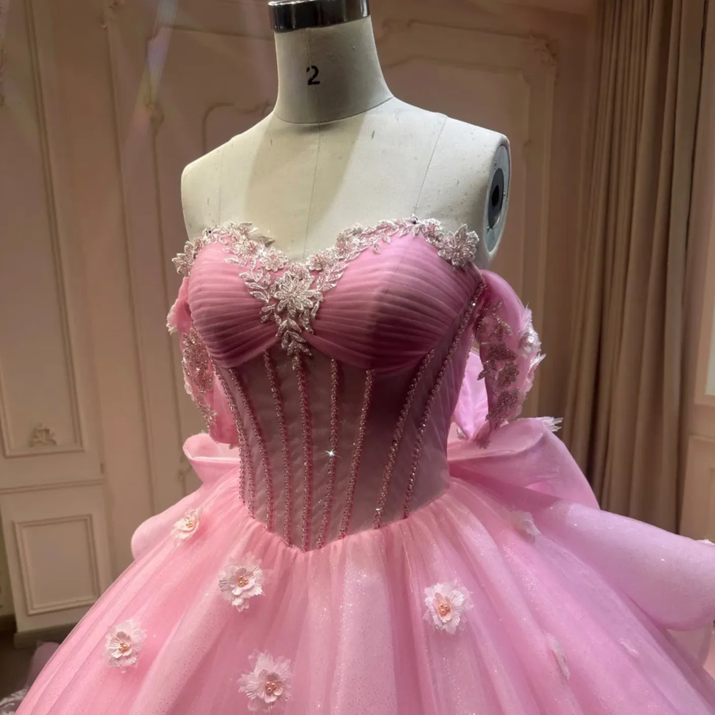 Pink Strapless Quinceanera Dress