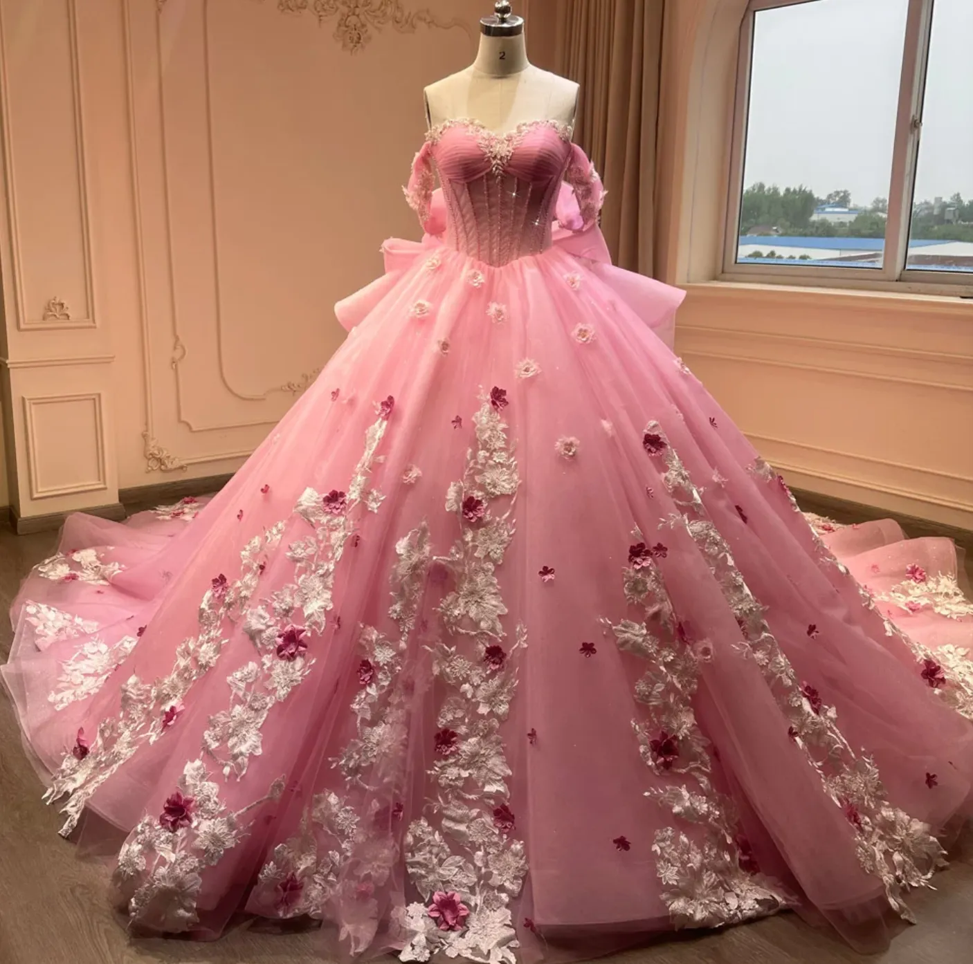 Pink Strapless Quinceanera Dress