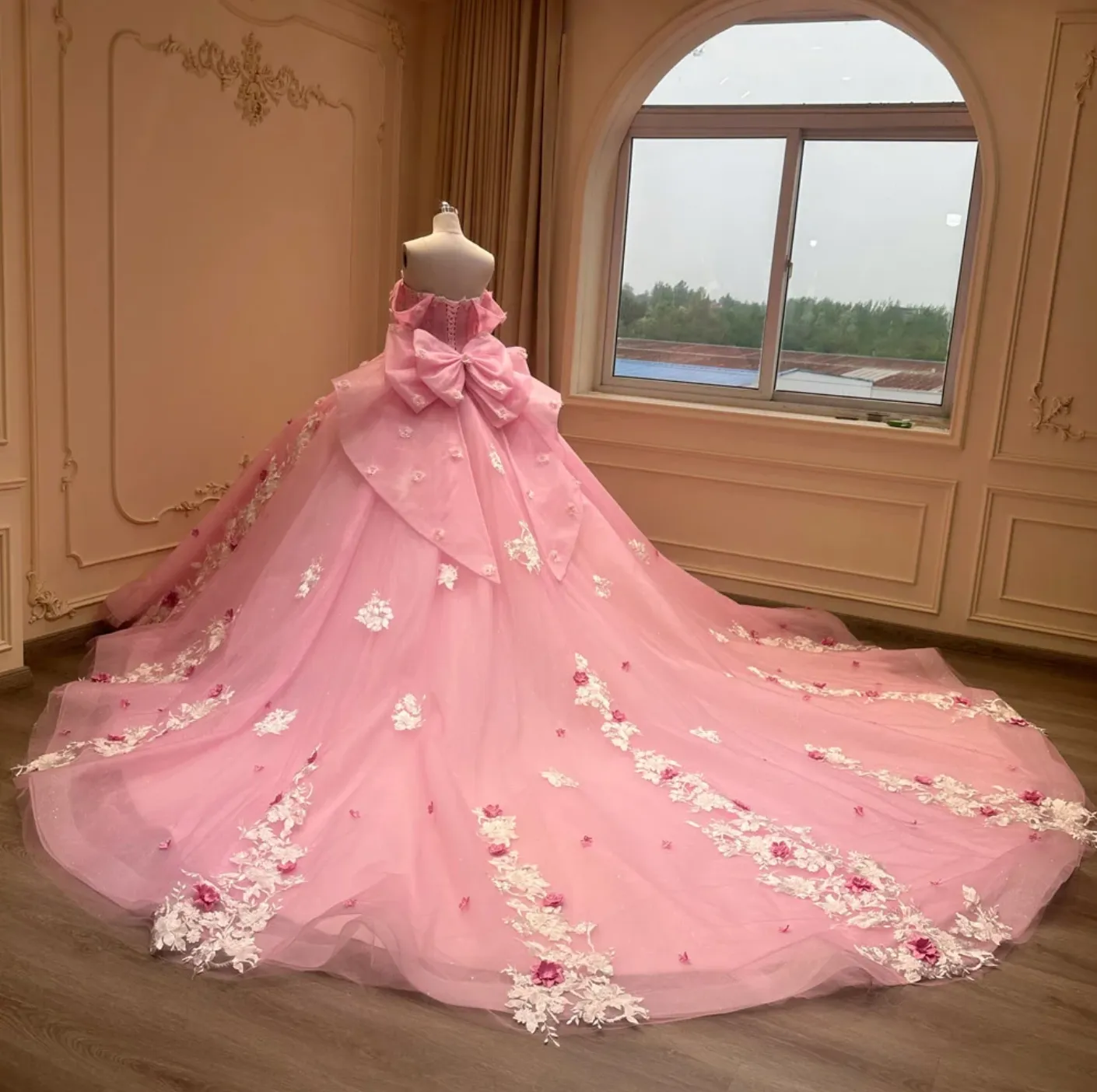 Pink Strapless Quinceanera Dress