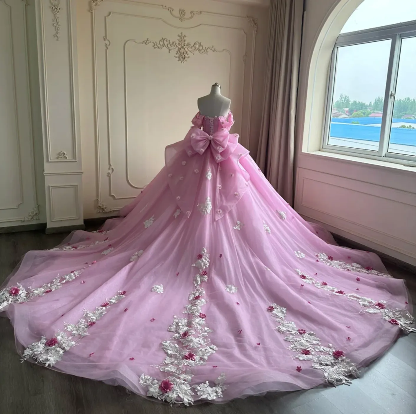 Pink Strapless Quinceanera Dress