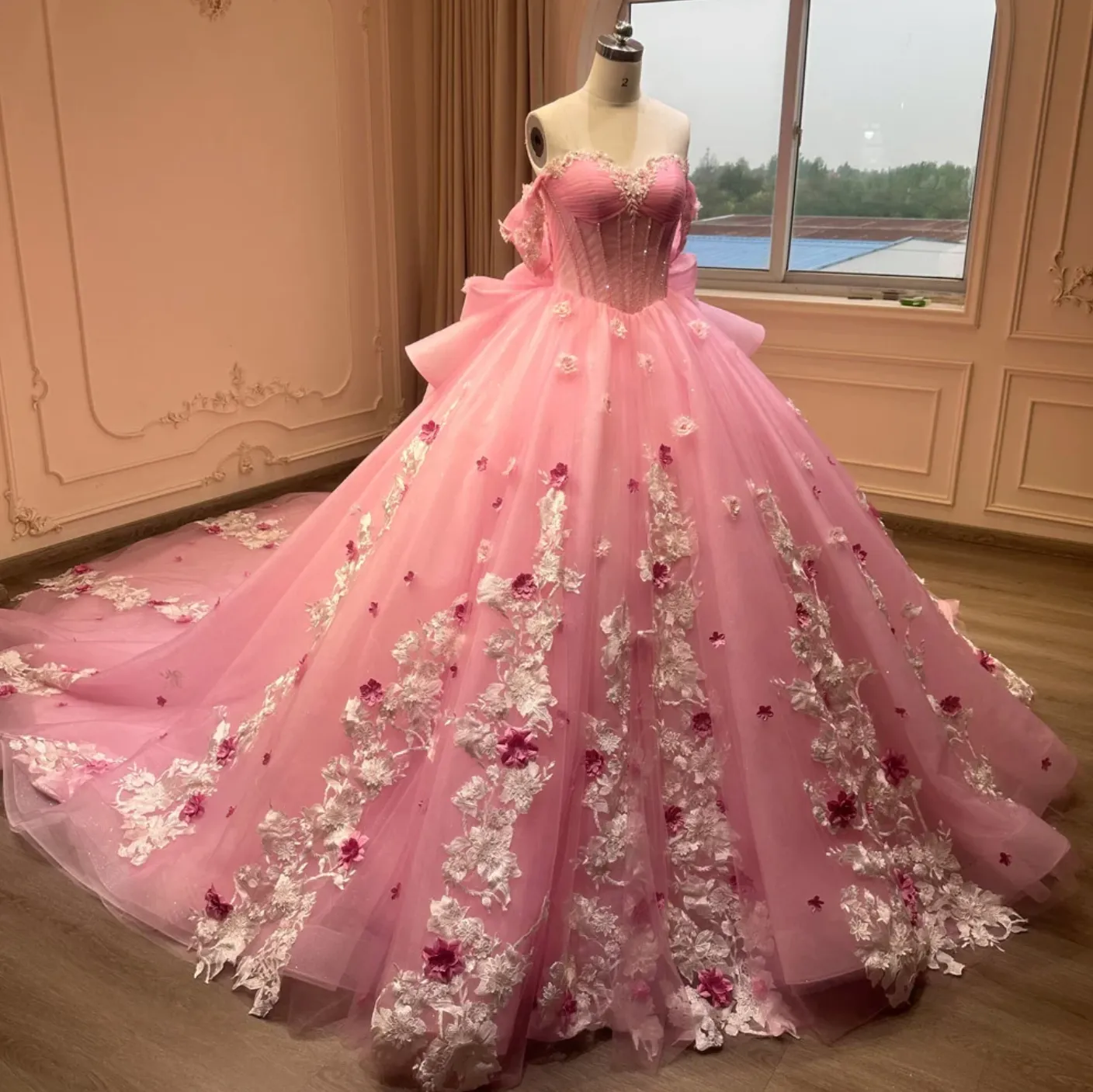 Pink Strapless Quinceanera Dress