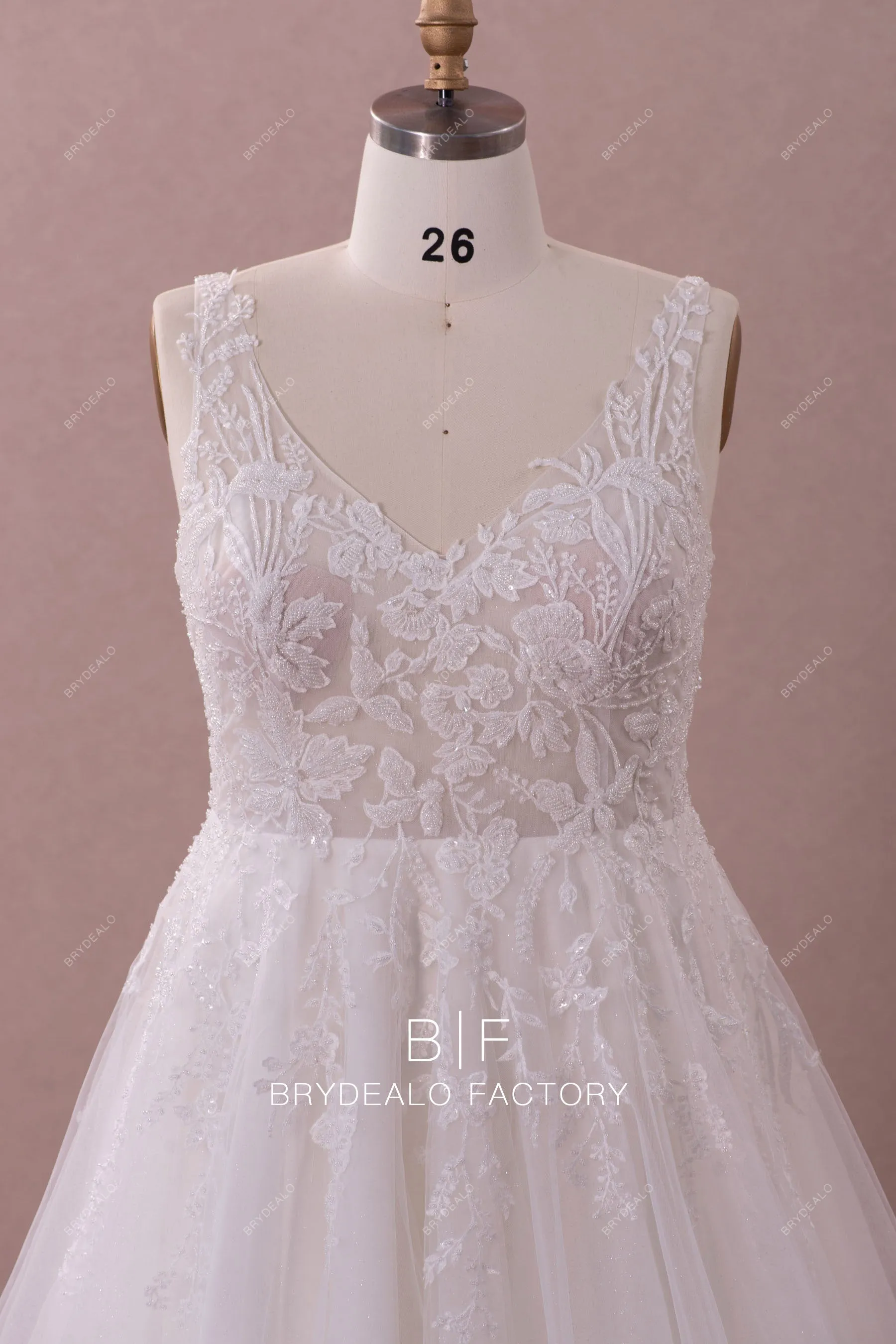 Plus Size Lace Straps Designer Beading A-line Tulle Wedding Dress