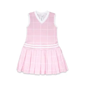 Polly Dress - Pink Windowpane with Pure Coconut