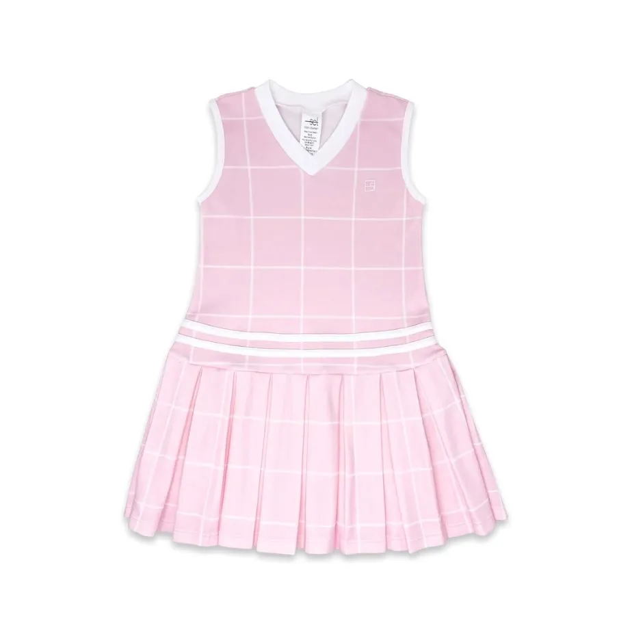 Polly Dress - Pink Windowpane with Pure Coconut