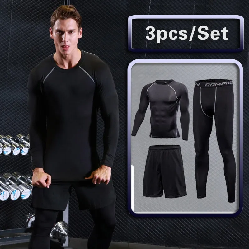 Rashguard Men Compression Sportswear Set Gym Running Sport Clothes Jogging Tights Tracksuit Fitness T-Shirt Windbreaker Leggings