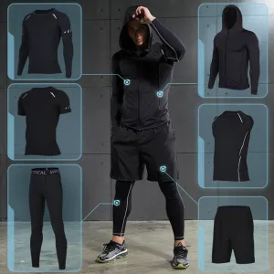 Rashguard Men Compression Sportswear Set Gym Running Sport Clothes Jogging Tights Tracksuit Fitness T-Shirt Windbreaker Leggings