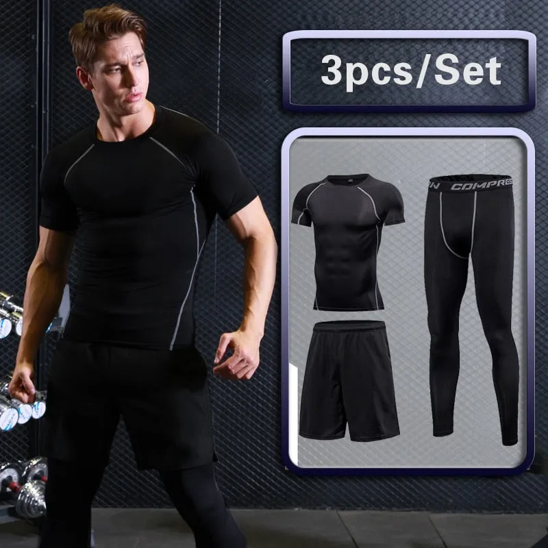 Rashguard Men Compression Sportswear Set Gym Running Sport Clothes Jogging Tights Tracksuit Fitness T-Shirt Windbreaker Leggings