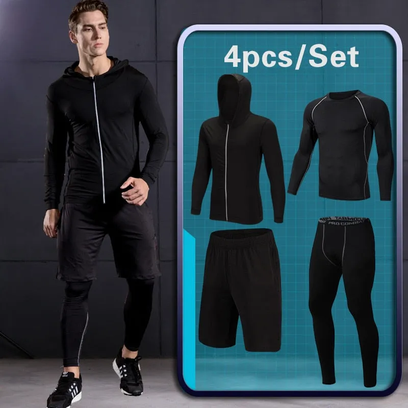 Rashguard Men Compression Sportswear Set Gym Running Sport Clothes Jogging Tights Tracksuit Fitness T-Shirt Windbreaker Leggings