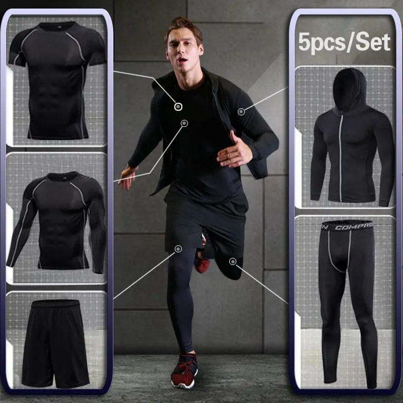 Rashguard Men Compression Sportswear Set Gym Running Sport Clothes Jogging Tights Tracksuit Fitness T-Shirt Windbreaker Leggings