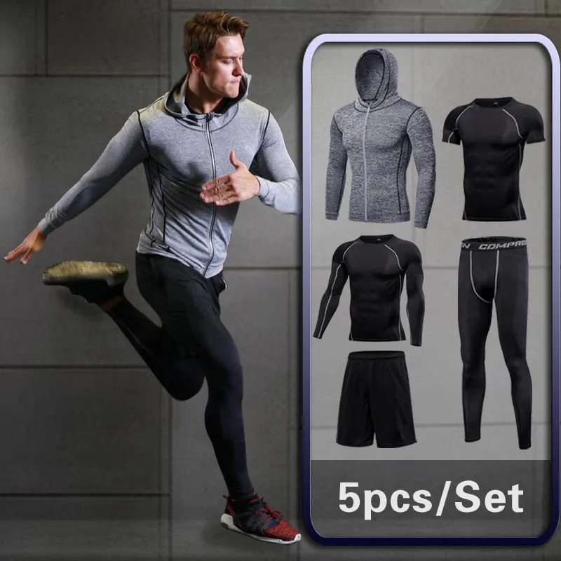 Rashguard Men Compression Sportswear Set Gym Running Sport Clothes Jogging Tights Tracksuit Fitness T-Shirt Windbreaker Leggings