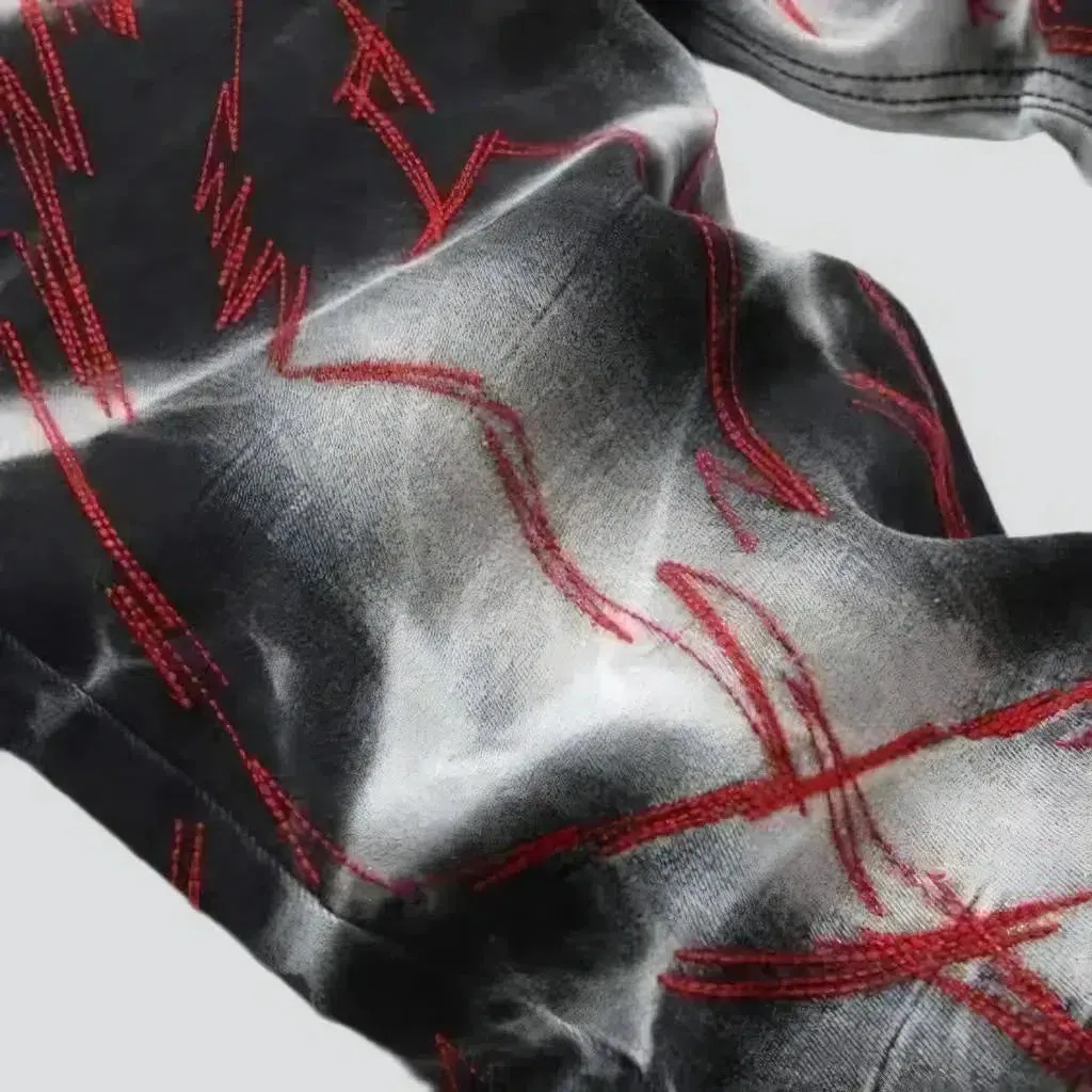 Red-print men's street jeans