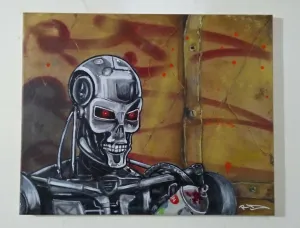 Terminator Examining Old Krylon Can Original Acrylic Spray Paint Painting by RD-357 Real Deal