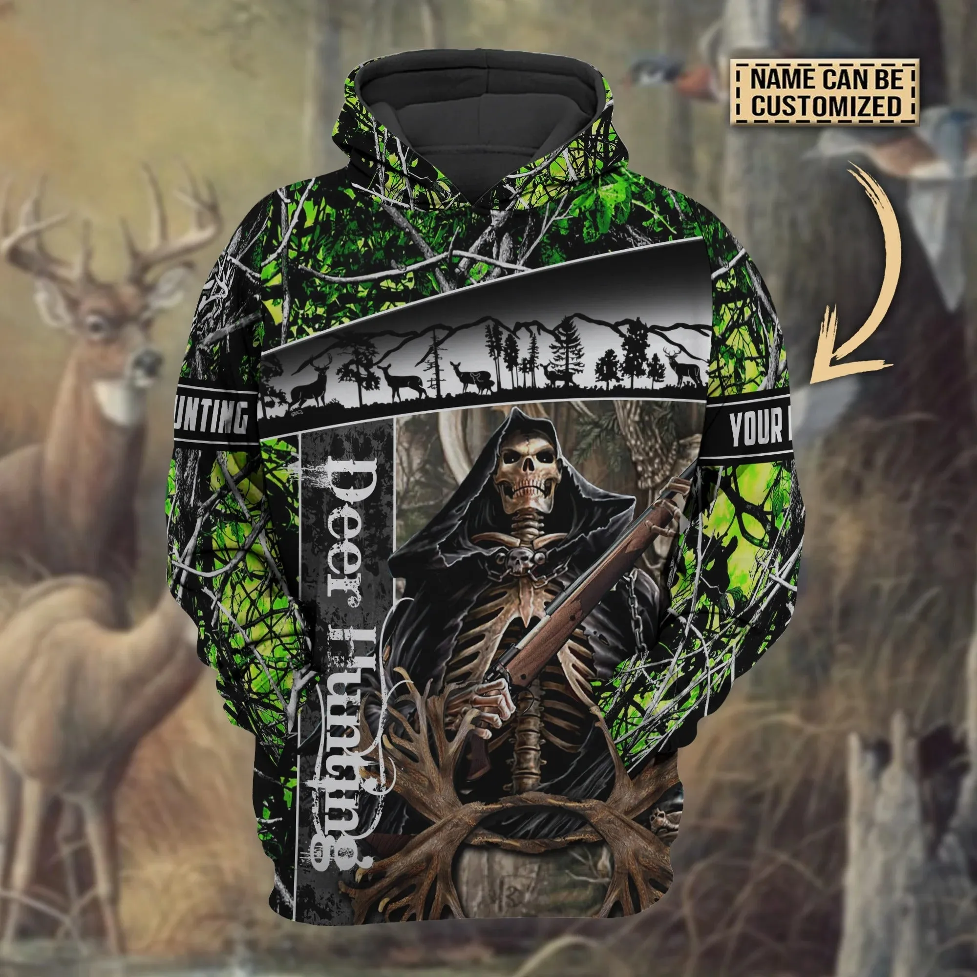 The Death Deer Hunting Hoodie Custom Name 3D All Over Print Unisex Hoodie For Hunter Hunting Apparel