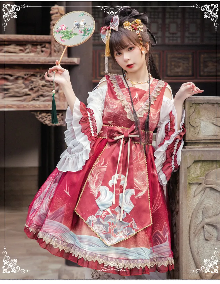 The Moonlight ~ Vintage Chinese Style Lolita Dress Cold Shoulder Dress by Yomi