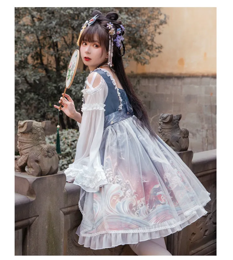 The Moonlight ~ Vintage Chinese Style Lolita Dress Cold Shoulder Dress by Yomi