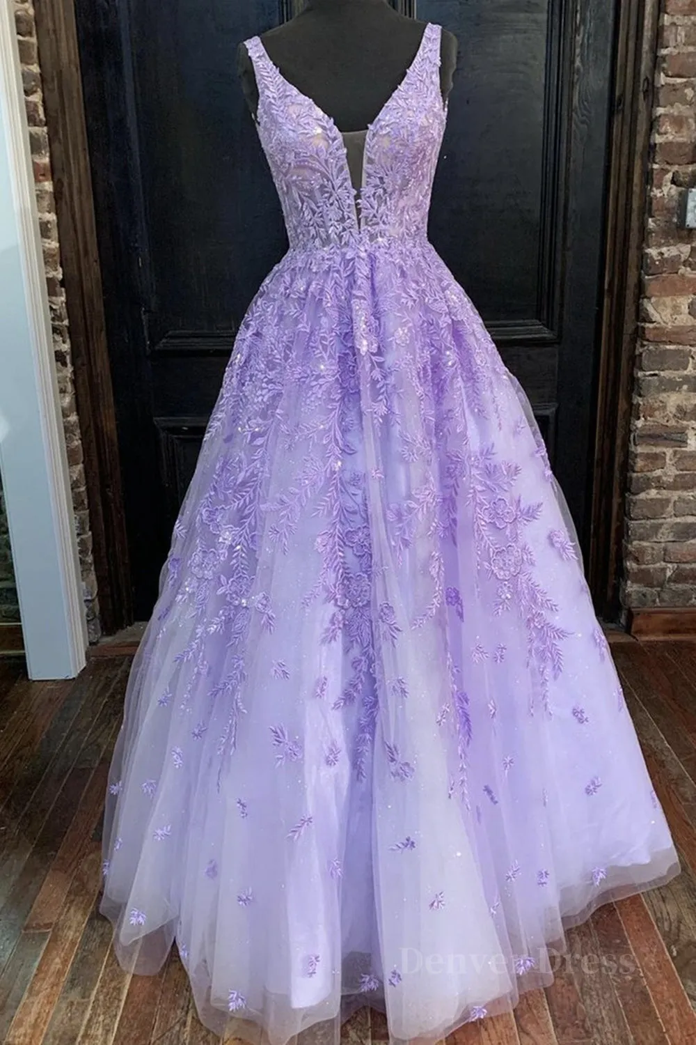 V Neck Purple Lace Long Prom Dress Long Purple Lace Formal Dress Lilac Lace Evening Dress