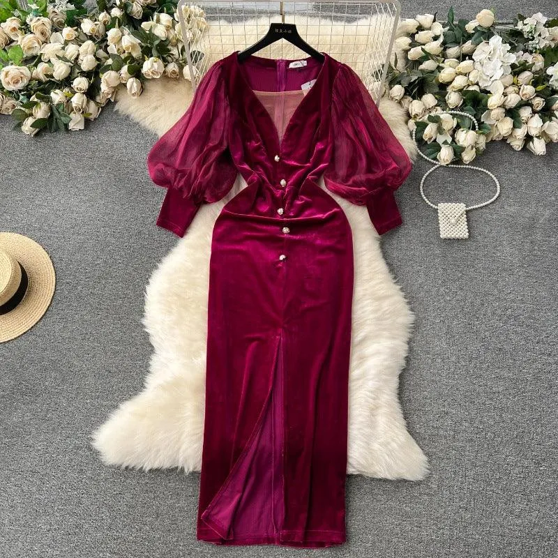 Velvet Lantern Sleeve Court Style Dress