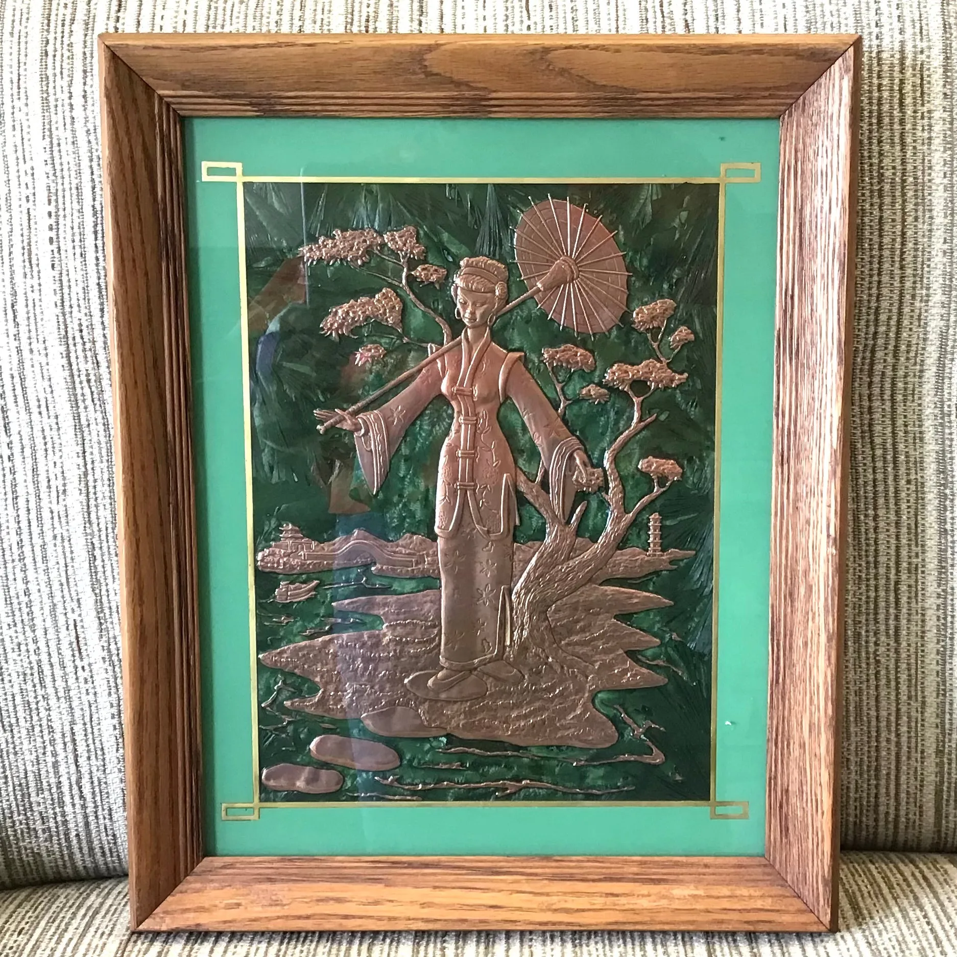 Vintage Asian Copper Relief Art