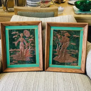 Vintage Asian Copper Relief Art