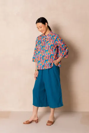 Water Colour Geometric Print 3/4 Sleeve Cheongsam Top