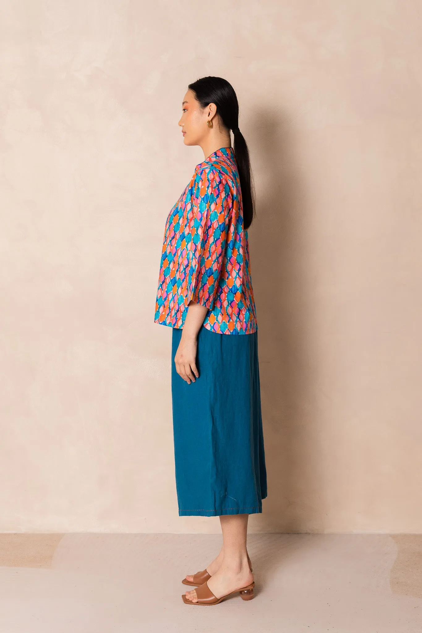 Water Colour Geometric Print 3/4 Sleeve Cheongsam Top