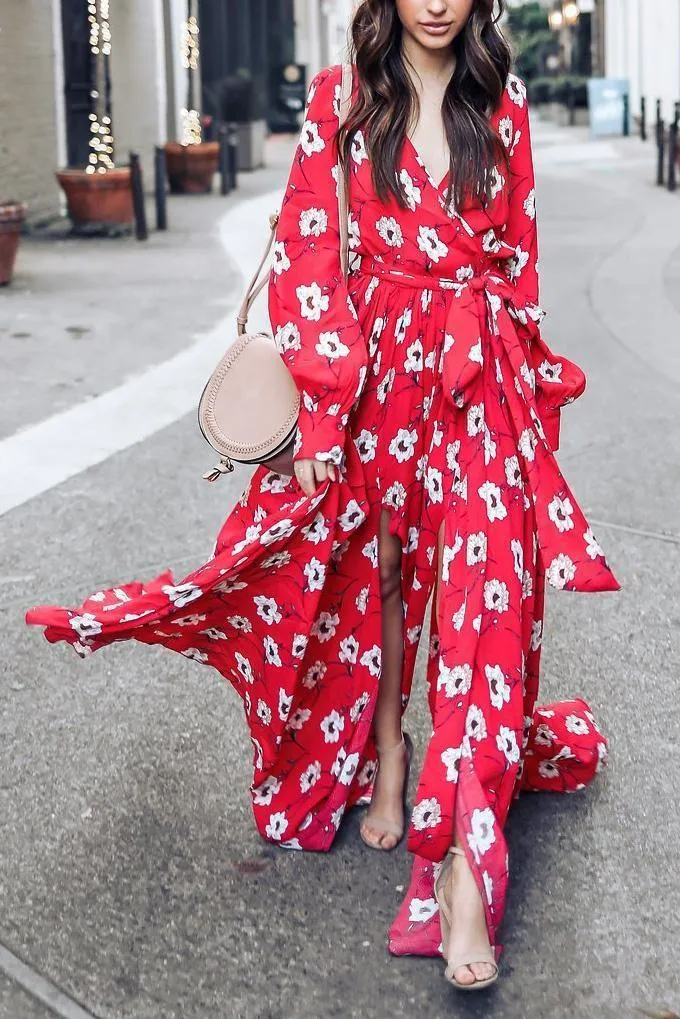 Wondrous Floral Deep V Maxi Dress